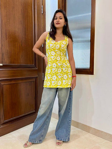 Yellow Backless Kurti