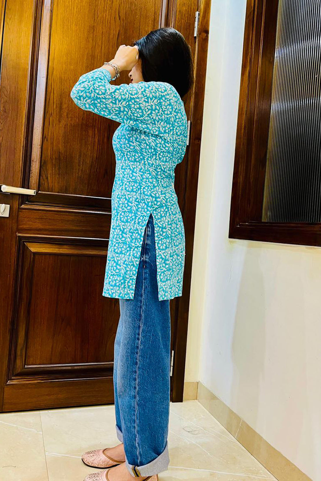 Sky Blue Full sleeves Kurti