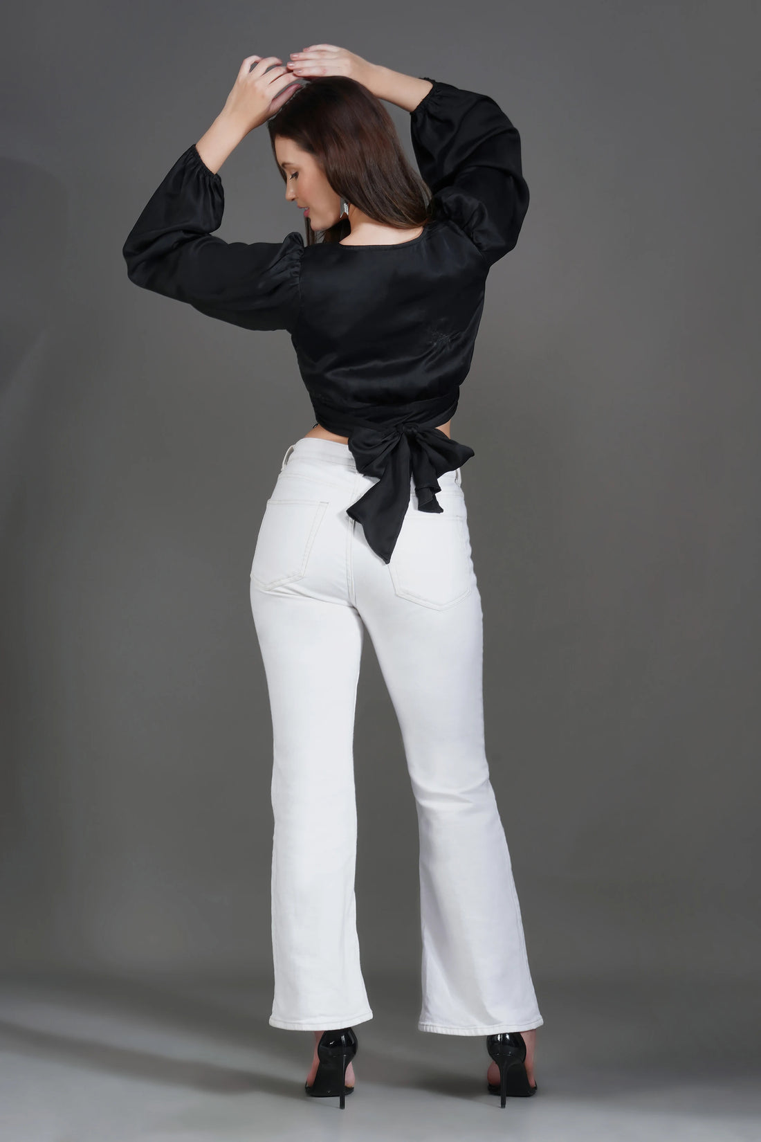 Sacha black tie up satin top